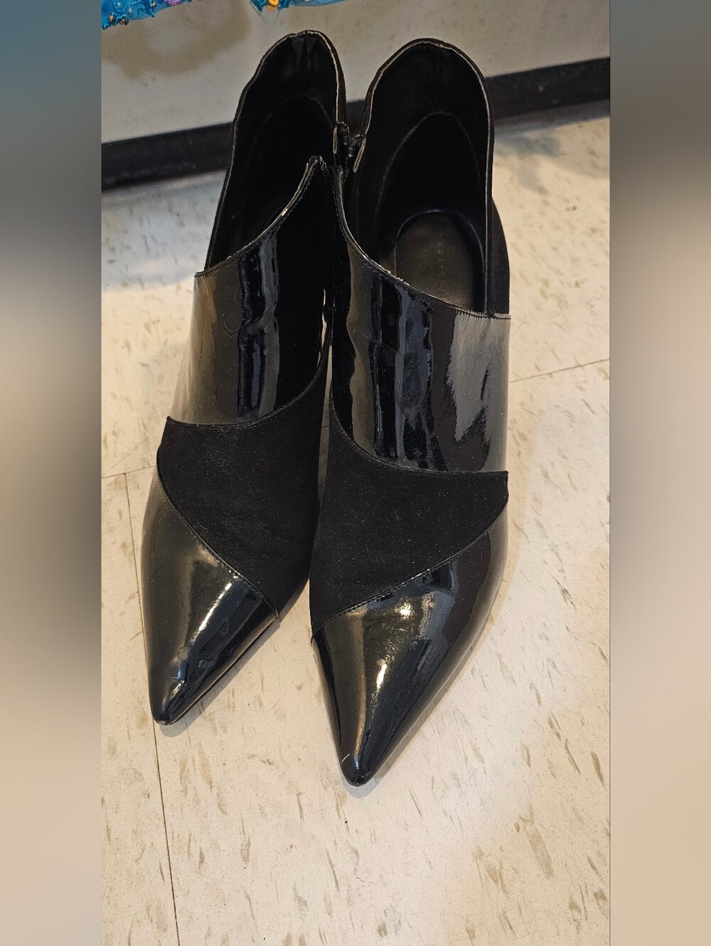 Zara Black Patent & Suede Pointed-Toe Ankle Heels